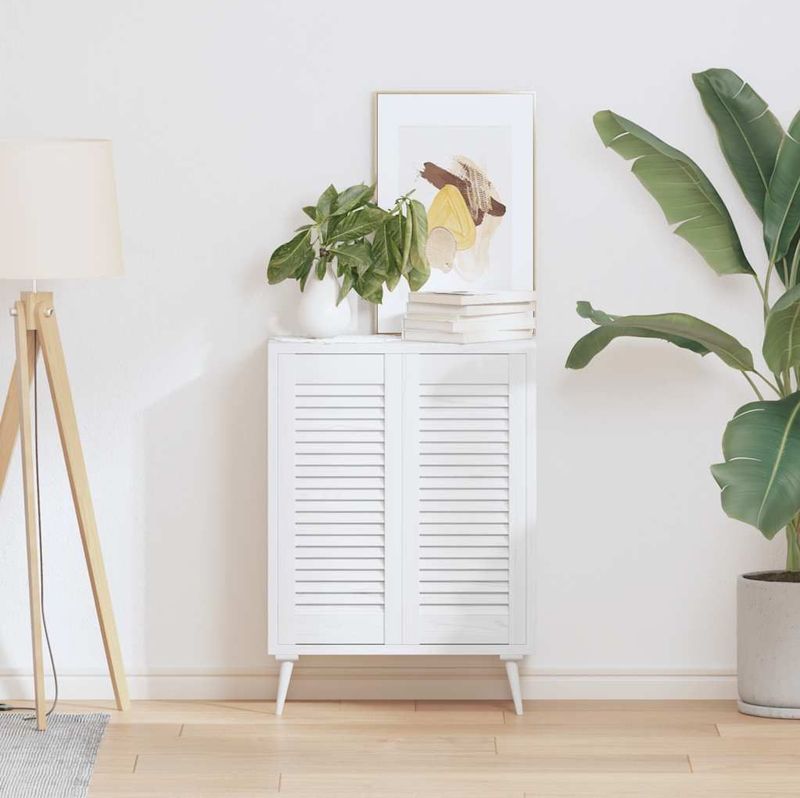 vidaXL Kastdeuren - Louvre Design - Wit - Massief Grenenhout - 2 Stuks