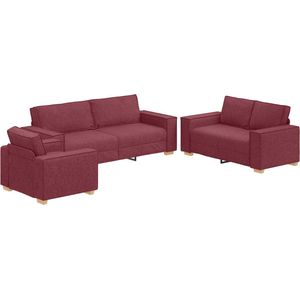 vidaXL 3-delige Sofaset - Wijnrood - Stof