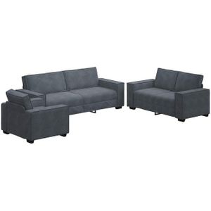 vidaXL 3-tlg. Sofagarnitur mit Kissen Dunkelgrau Samt