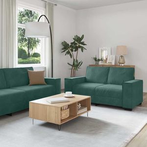 vidaXL - 3-delige Loungeset - Donkergroen - Fluweel - Inclusief Kussens