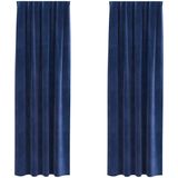 vidaXL Gordijnen - Verduisterend - Donkerblauw - Fluweel - 2 Stuks