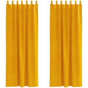 vidaXL Gordijnen - Verduisterend - Fluweel - Mosterdgeel - 2 Stuks