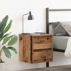 vidaXL - Nachtkastje - wandgemonteerd - 38x34x40 - cm - oud - houtkleurig