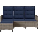 vidaXL Gartensofa mit Liegefunktion Kissen L-Form Grau Poly Rattan