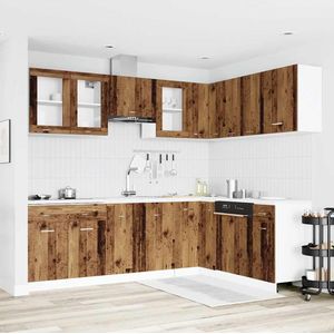 vidaXL - 11-delige - Keukenkastenset - bewerkt - hout - oud - houtkleurig