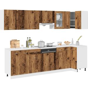 vidaXL - 11-delige - Keukenkastenset - bewerkt - hout - oud - houtkleurig