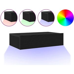Meuble TV avec façades à lamelles - 135 cm - noir / chêne wotan avec led - Selsey Bello