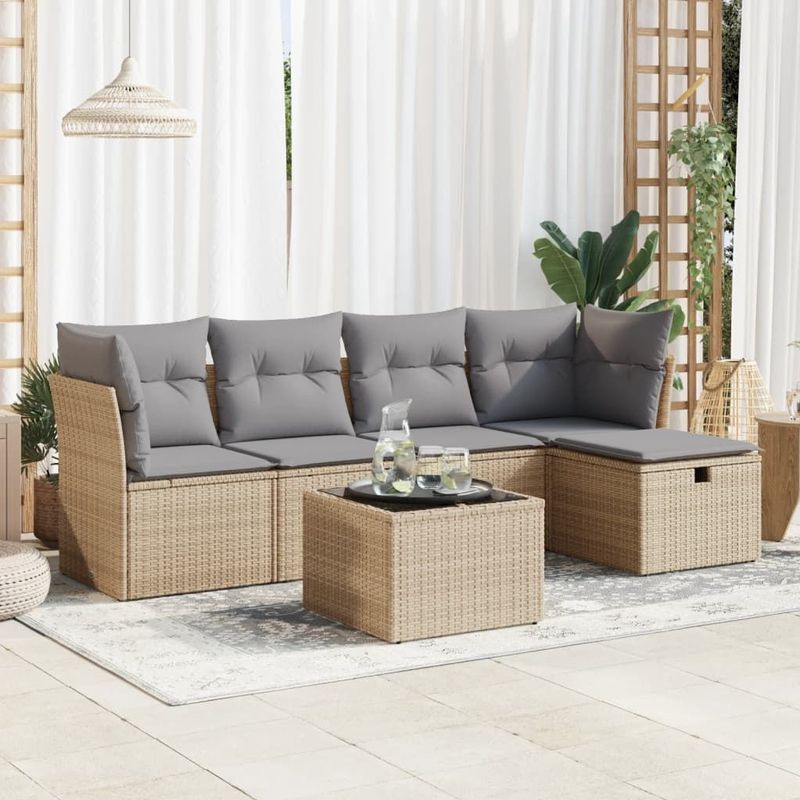 6-tlg. Garten-Sofagarnitur mit Kissen Beige Poly Rattan Vidaxl