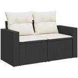 vidaXL 6-delige Loungeset met kussens poly rattan zwart