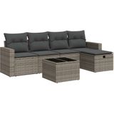 vidaXL - 6-delige - Loungeset - met - kussens - poly - rattan - grijs