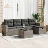 vidaXL - 6-delige - Loungeset - met - kussens - poly - rattan - grijs
