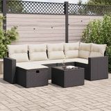 vidaXL 7-delige Loungeset met kussens poly rattan zwart