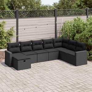 vidaXL 8-delige Loungeset met kussens poly rattan zwart