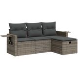 vidaXL - 4-delige - Loungeset - met - kussens - poly - rattan - grijs