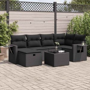 vidaXL - 7-delige - Loungeset - met - kussens - poly - rattan - zwart