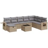 Vidaxl - 9-tlg. Garten-Sofagarnitur mit Kissen Beige Poly Rattan