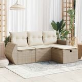 vidaXL - 4-delige - Loungeset - met - kussens - poly - rattan - beige