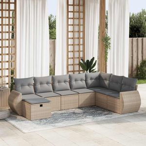 vidaXL - 8-delige - Loungeset - met - kussens - poly - rattan - beige