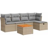 vidaXL - 6-delige - Loungeset - met - kussens - poly - rattan - beige