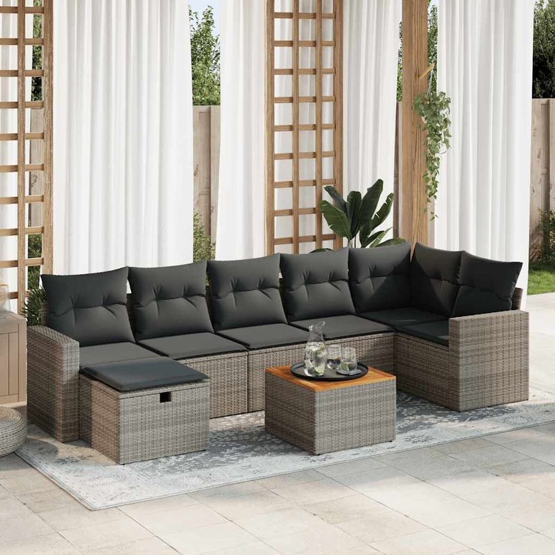 vidaXL - 8-delige - Loungeset - met - kussens - poly - rattan - grijs