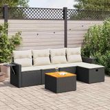 vidaXL - 6-delige - Loungeset - met - kussens - poly - rattan - zwart