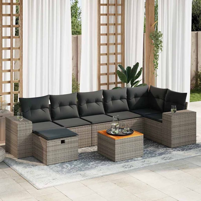 vidaXL - 8-delige - Loungeset - met - kussens - poly - rattan - grijs
