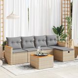 vidaXL - 6-delige - Loungeset - met - kussens - poly - rattan - beige