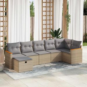 vidaXL - 7-delige - Loungeset - met - kussens - poly - rattan - beige