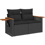 vidaXL - 7-delige - Loungeset - met - kussens - poly - rattan - zwart