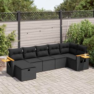 vidaXL - 7-delige - Loungeset - met - kussens - poly - rattan - zwart
