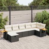 vidaXL - 7-delige - Loungeset - met - kussens - poly - rattan - zwart