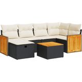 vidaXL - 7-delige - Loungeset - met - kussens - poly - rattan - zwart