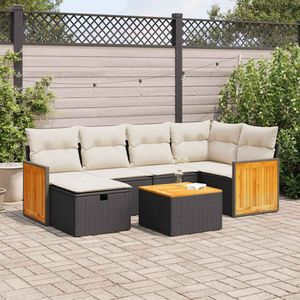 vidaXL - 7-delige - Loungeset - met - kussens - poly - rattan - zwart