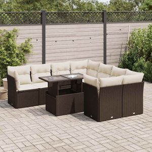 vidaXL - 9-delige - Loungeset - met - kussens - poly - rattan - bruin