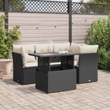 vidaXL - 5-delige - Loungeset - met - kussens - poly - rattan - zwart