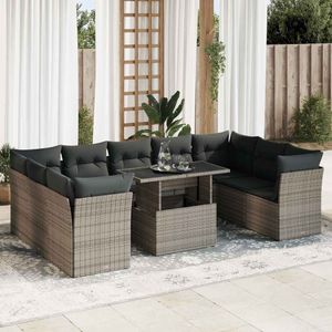 vidaXL - 10-delige - Loungeset - met - kussens - poly - rattan - grijs