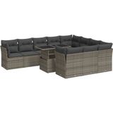 vidaXL - 11-delige - Loungeset - met - kussens - poly - rattan - grijs