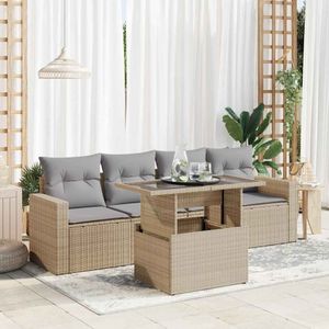 vidaXL - 5-delige - Loungeset - met - kussens - poly - rattan - beige