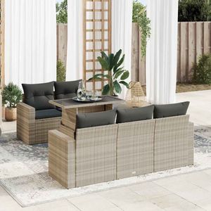 vidaXL 6-delige Loungeset met kussens poly rattan lichtgrijs