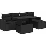 vidaXL 6-delige Loungeset met kussens poly rattan zwart