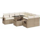 vidaXL - 9-delige - Loungeset - met - kussens - poly - rattan - beige