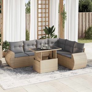 vidaXL 7-delige Loungeset met kussens poly rattan beige