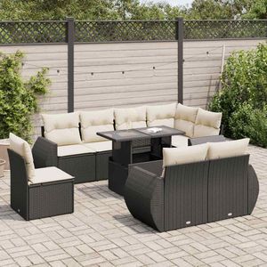 vidaXL - 9-delige - Loungeset - met - kussens - poly - rattan - zwart