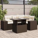 vidaXL - 5-delige - Loungeset - met - kussens - poly - rattan - bruin