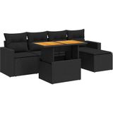 vidaXL 6-delige Loungeset met kussens poly rattan zwart