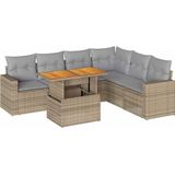 vidaXL 7-delige Loungeset met kussens poly rattan beige