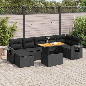 vidaXL - 8-delige - Loungeset - met - kussens - poly - rattan - zwart