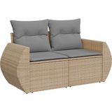 vidaXL 6-delige Loungeset met kussens poly rattan beige