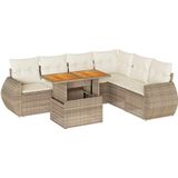 vidaXL - 7-delige - Loungeset - met - kussens - poly - rattan - beige