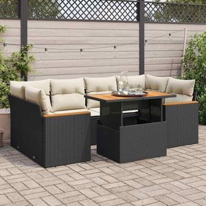 vidaXL - 6-delige - Loungeset - met - kussens - poly - rattan - acacia - zwart